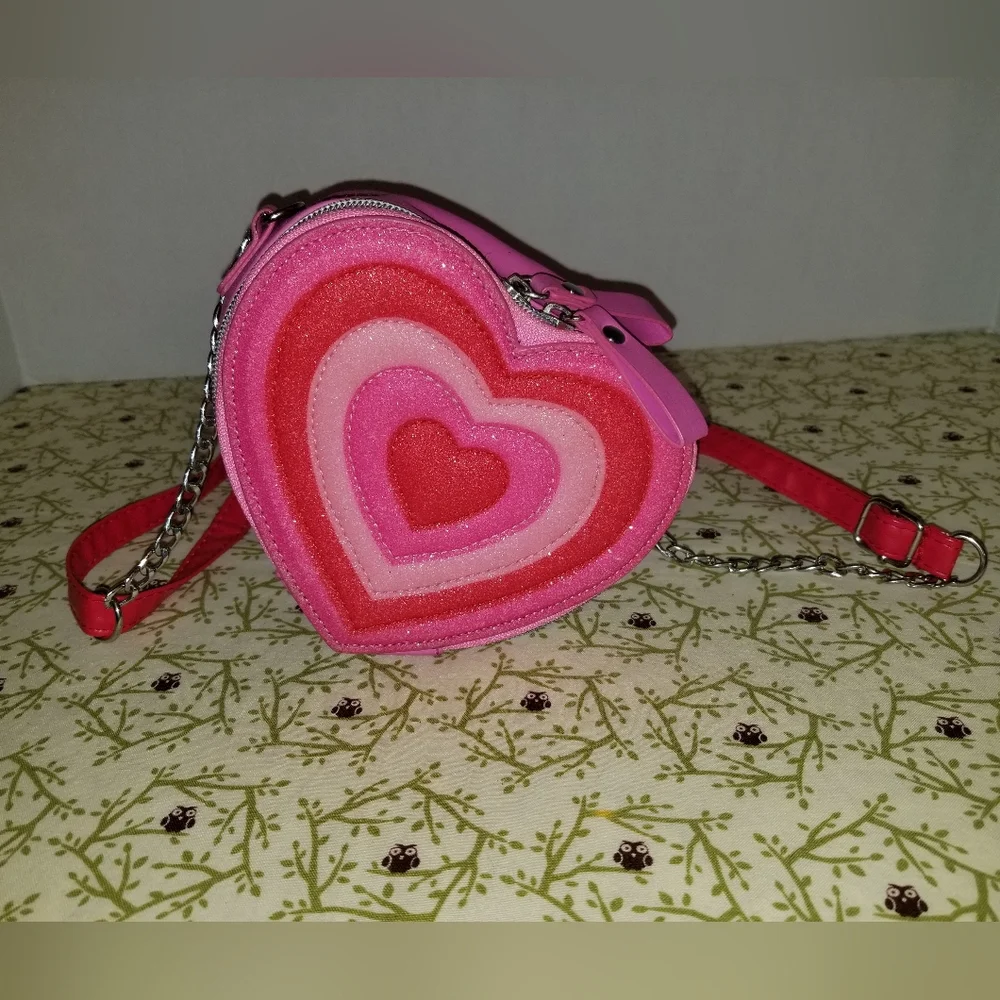 Pink & Red Heart Shaped Crossbody Bag Purse